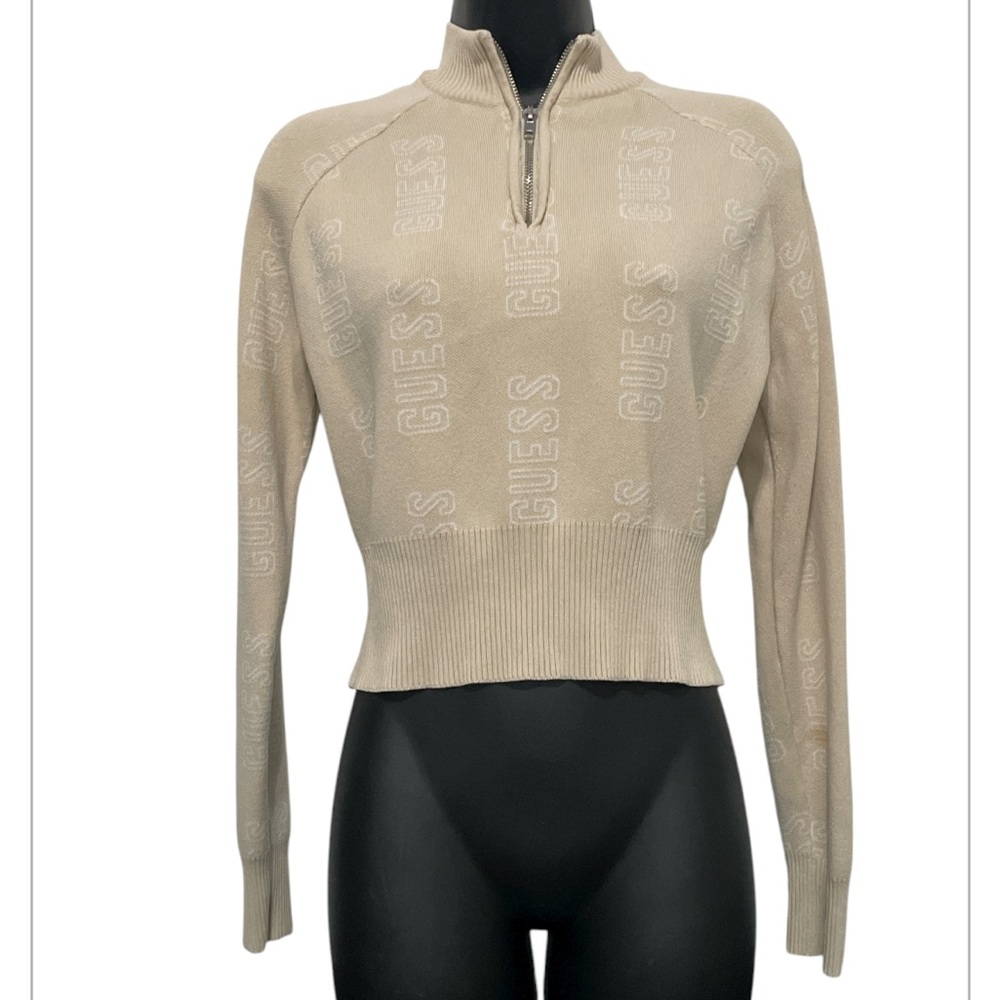 Vintage Guess Women's Beige Logo Sweatshirt Large